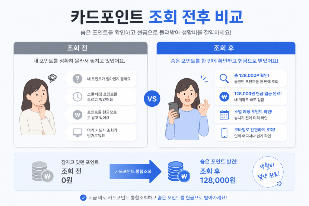 카드포인트 조회 전후 비교표