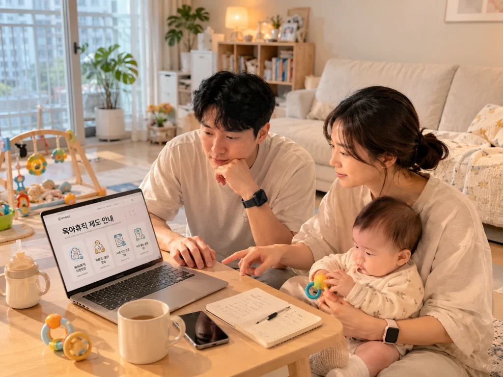 육아휴직 중 아이를 돌보는 부모 이미지