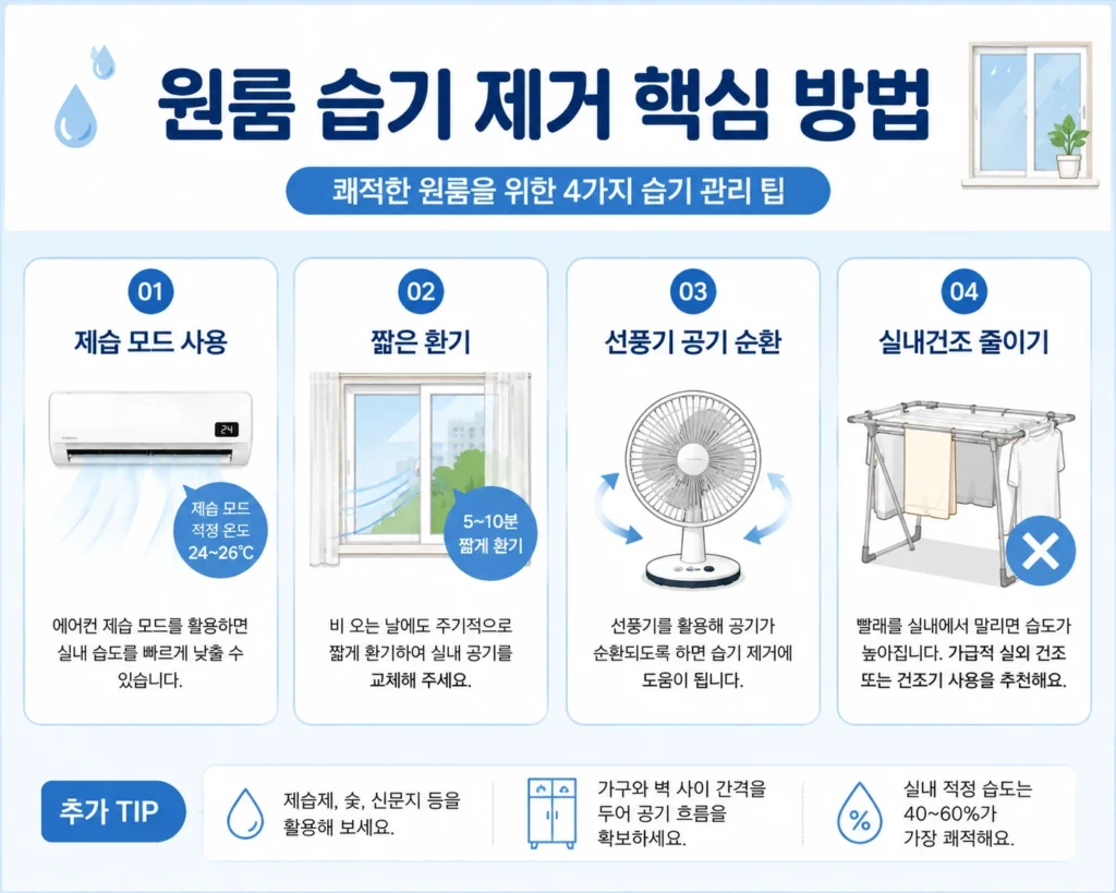 원룸 습기 제거 핵심 방법을 정리한 인포그래픽