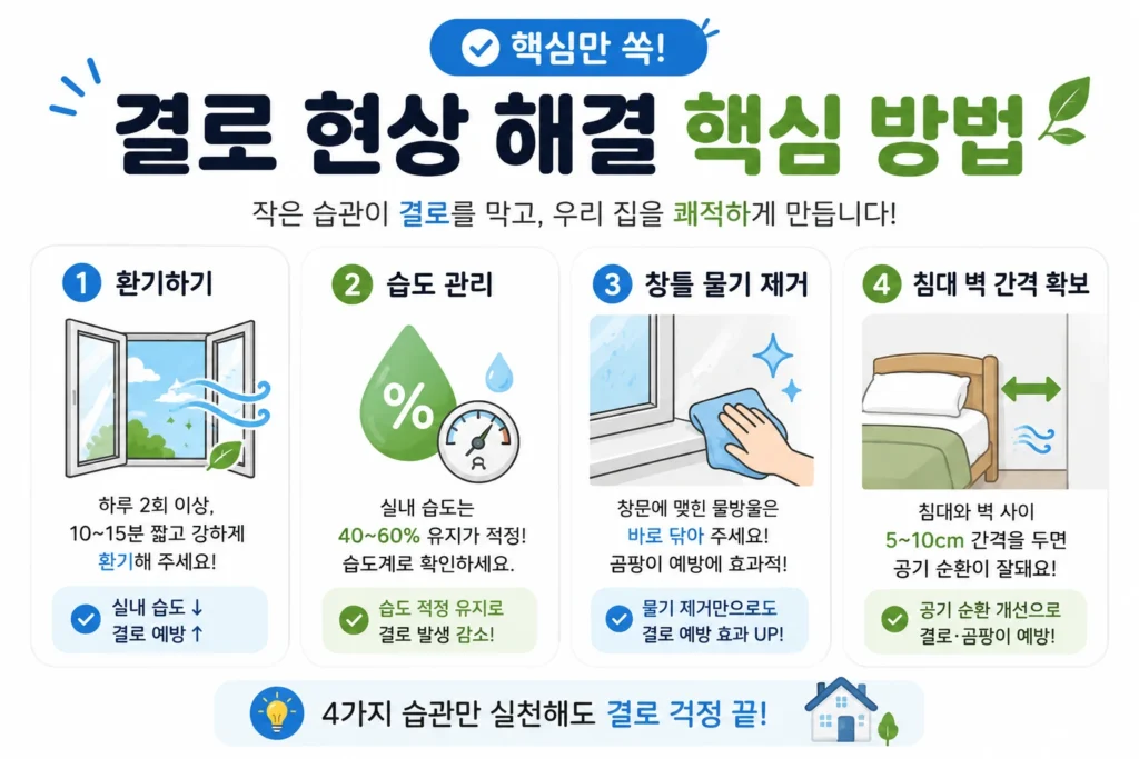 결로 현상 해결 핵심 방법 인포그래픽
