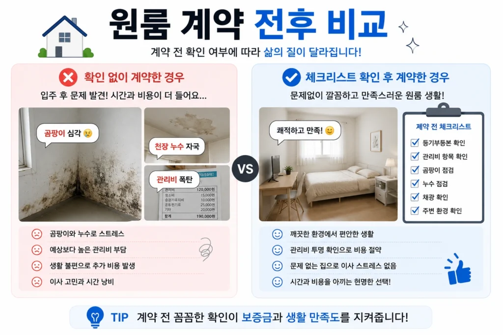 원룸 계약 전후 비교