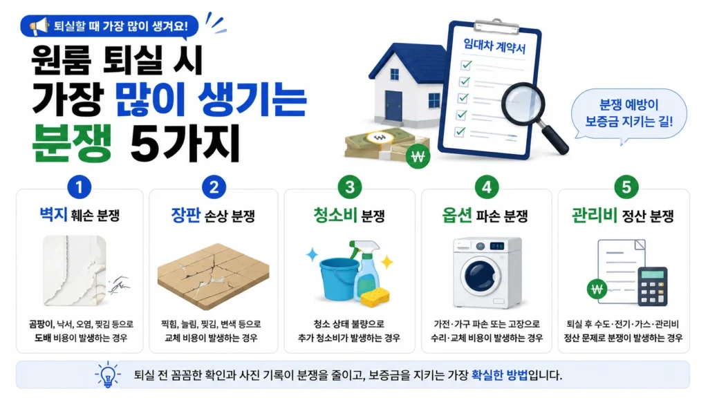 원룸 퇴실 시 가장 많이 발생하는 분쟁 5가지