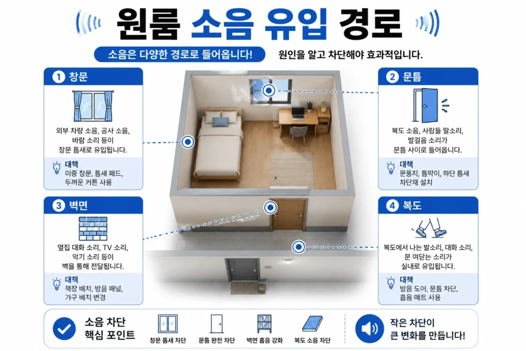 소음 유입 경로 안내 이미지