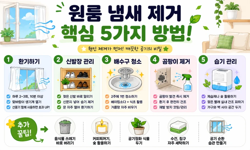 원룸 냄새 제거 방법 인포그래픽