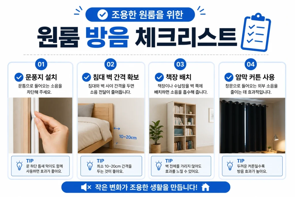 원룸 방음 체크리스트 인포그래픽
