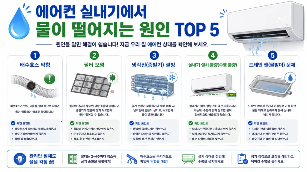 에어컨에서 물이 떨어지는 원인 TOP5 인포그래픽