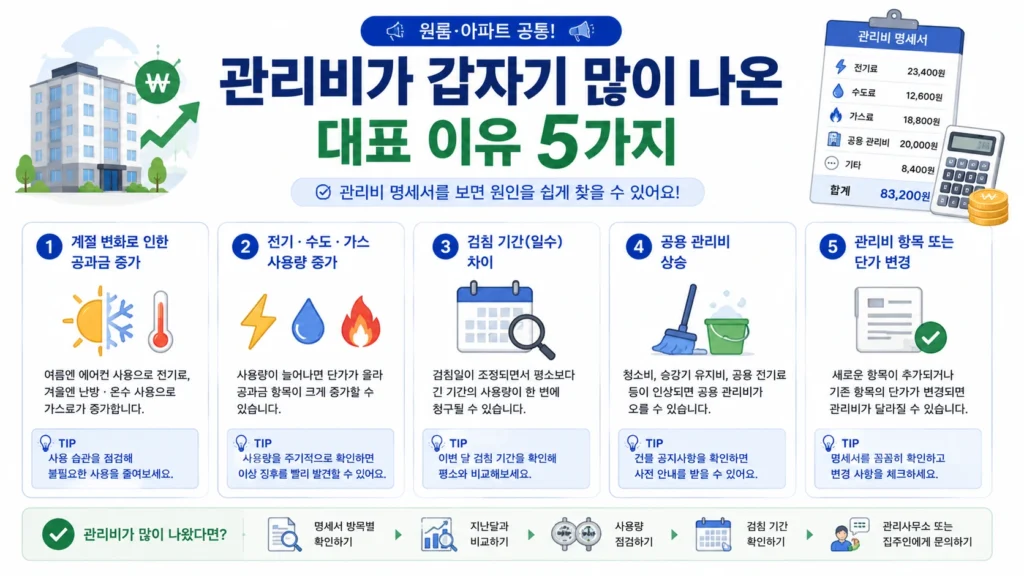 원룸 관리비가 갑자기 많이 증가하는 대표 원인 5가지