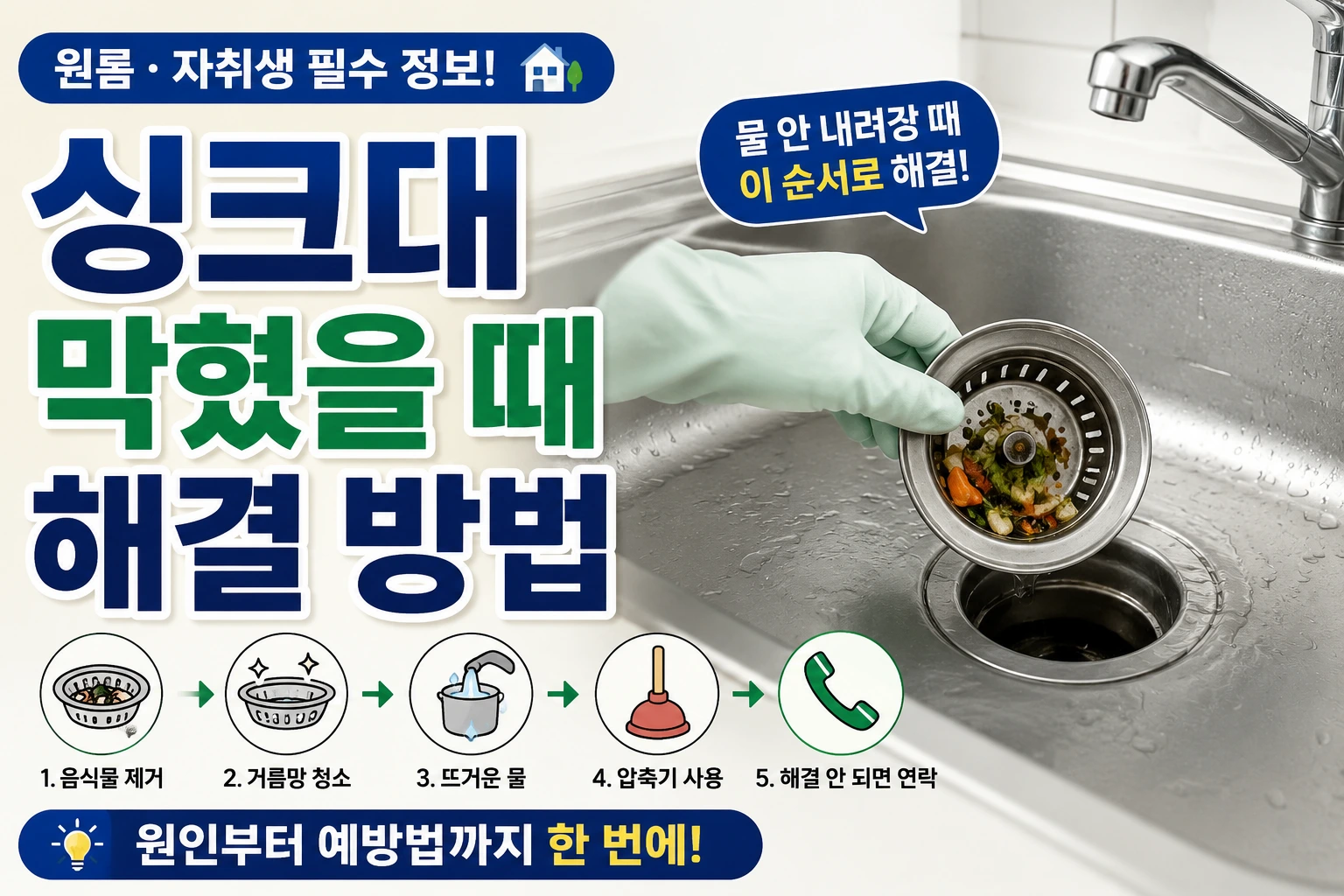 원룸 싱크대 막힘 해결 방법 인포그래픽