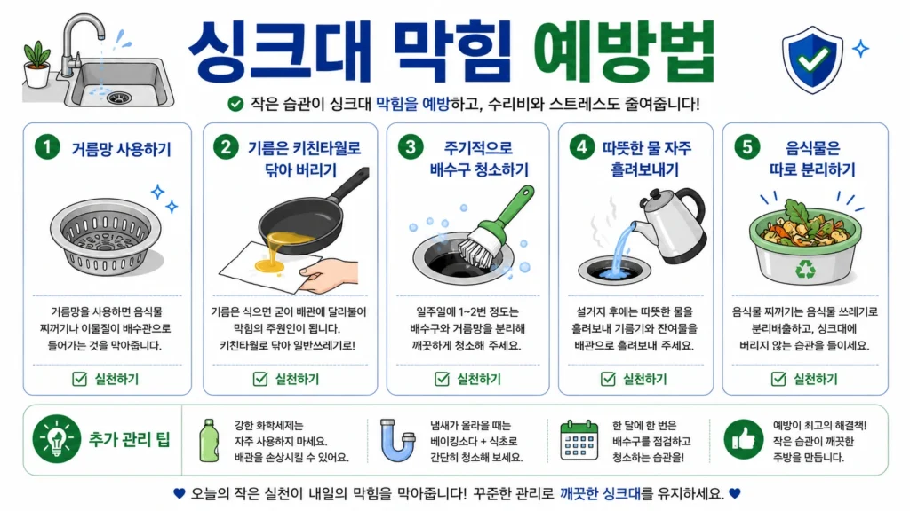 싱크대 막힘 예방 체크리스트 인포그래픽