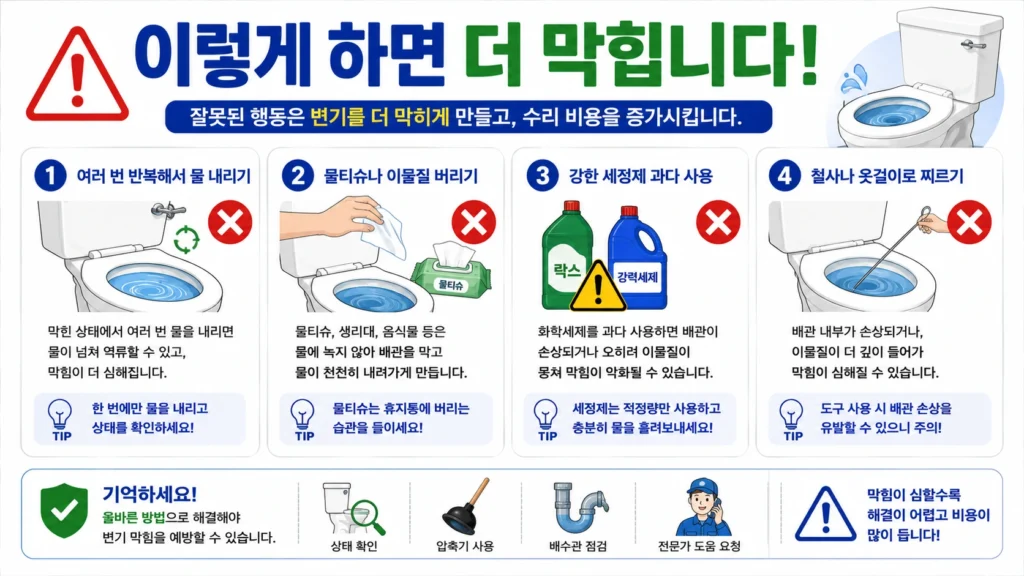 변기 물이 천천히 내려갈 때 자주 하는 실수