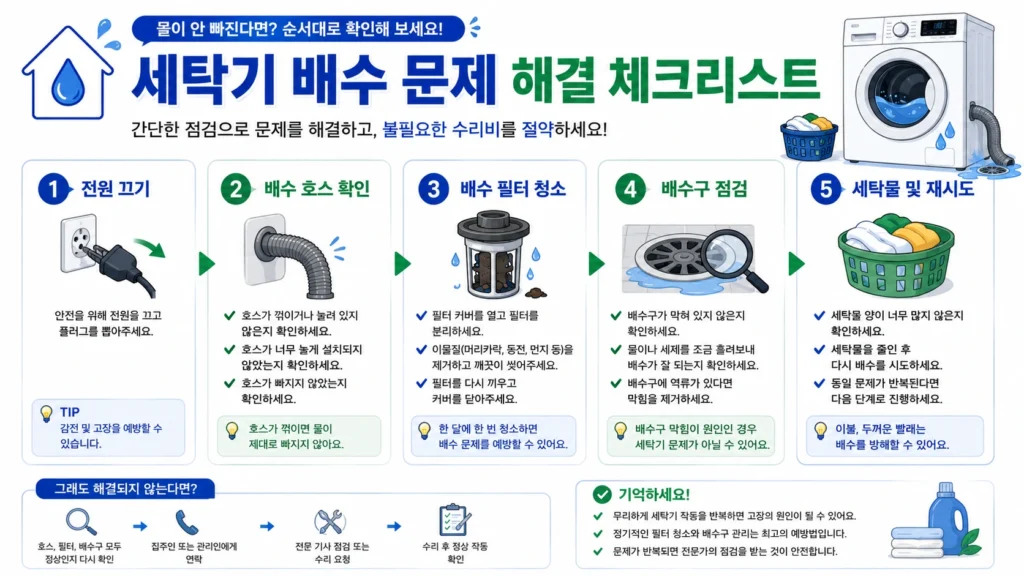세탁기 배수가 안 되는 주요 원인