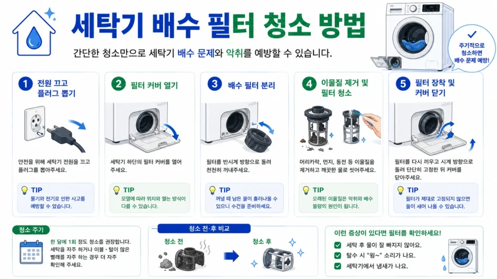 세탁기 배수 필터 청소 방법