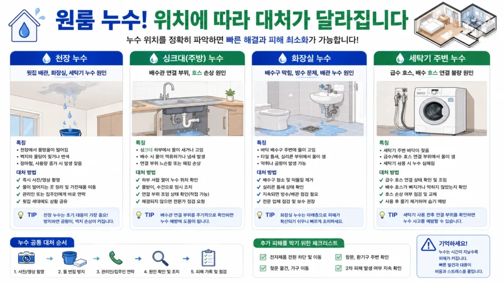 원룸 누수 위치별 대처 방법