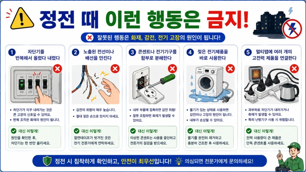 정전 중 하면 위험한 행동